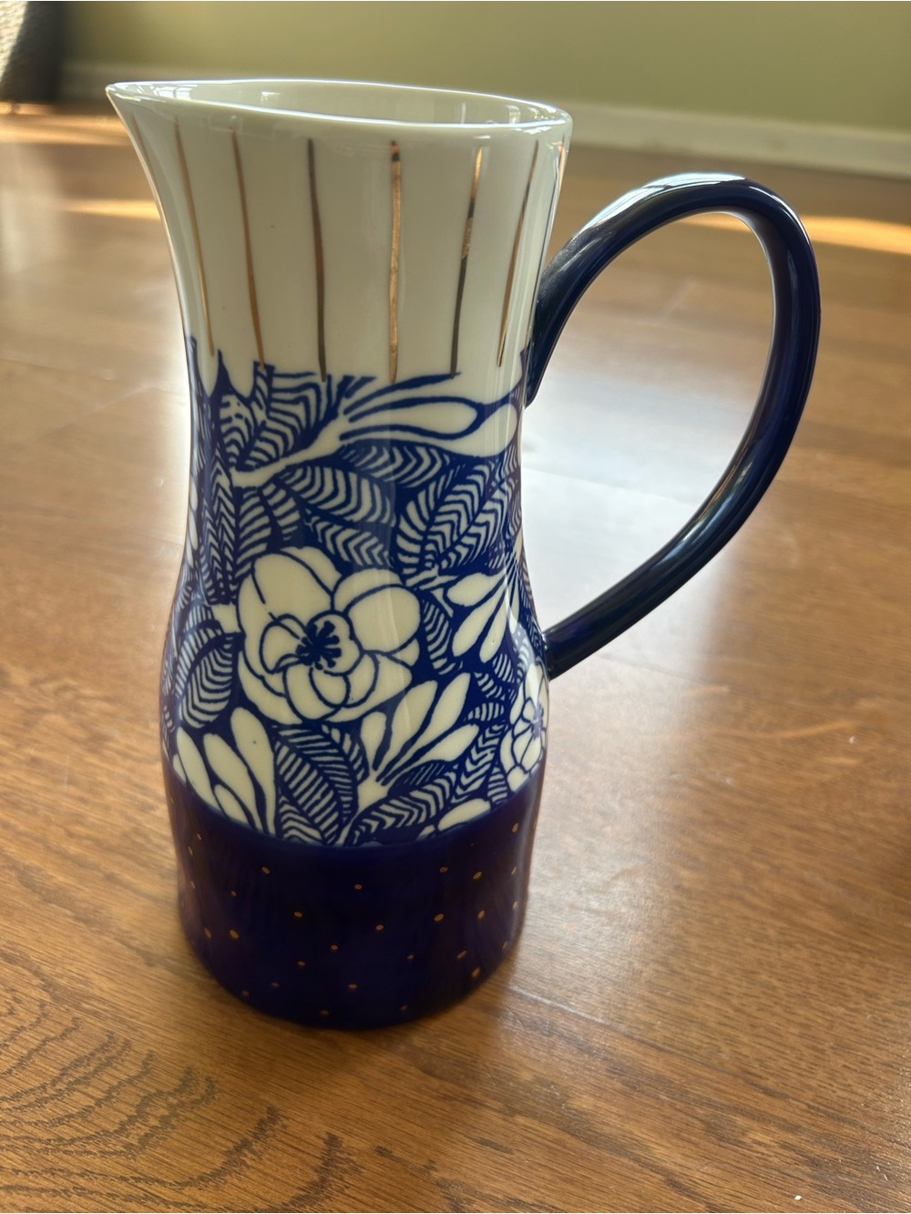 Carla Dinnage Anthropology Blue Floral Pitcher Vase